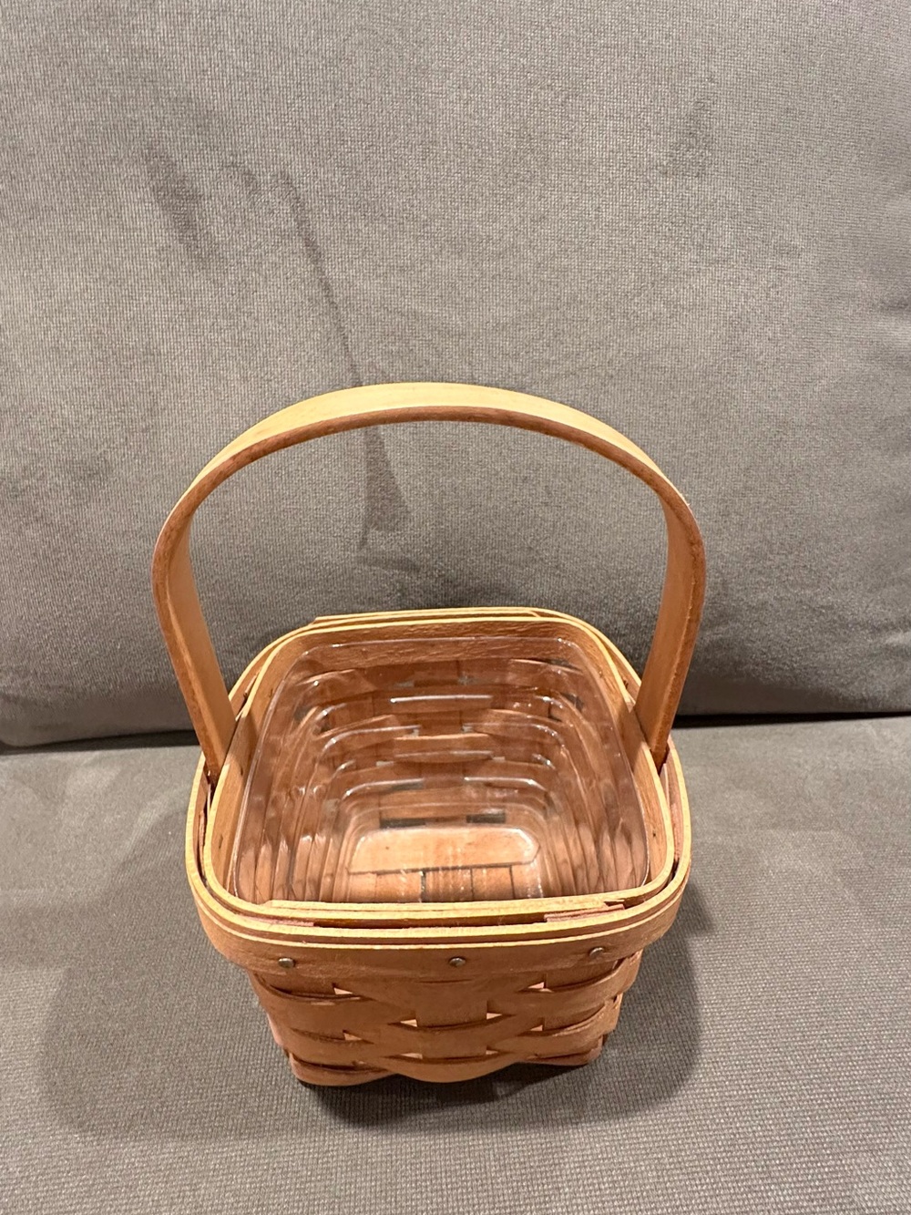 Longaberger Light Brown Woven Basket with Stationary Handle & Protector